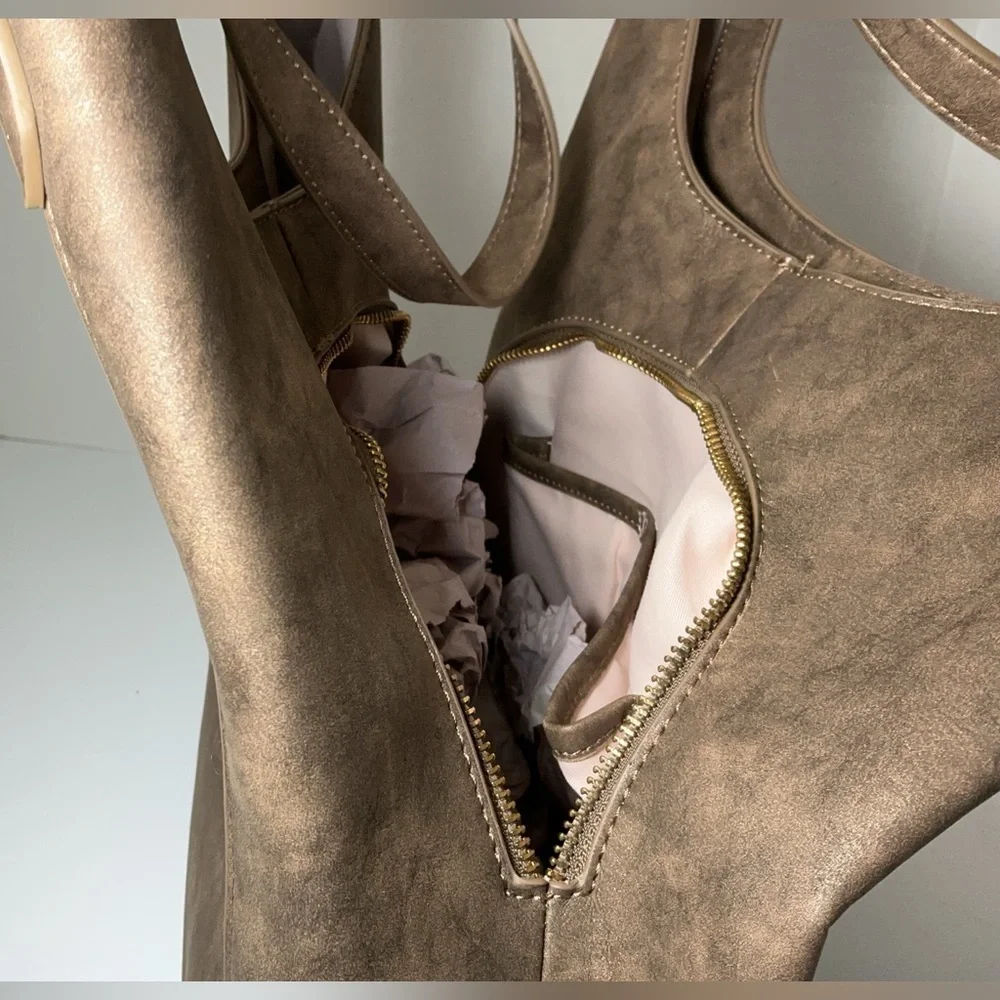 Style & Co Whip-Stitch Soft 4-Poster Tote in a metallic/bronze colo